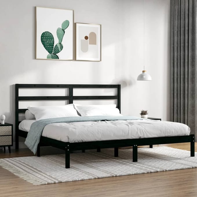 vidaXL - Bedframe - massief - grenenhout - zwart - 200x200 - cm