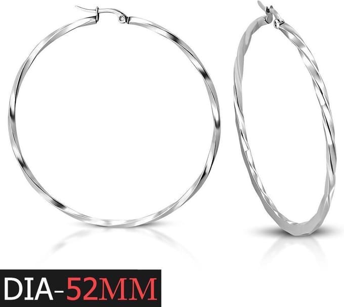 Montebello Oorbellen Philou Medium - 316L Staal - Gedraaid Plat - ∅52 mm