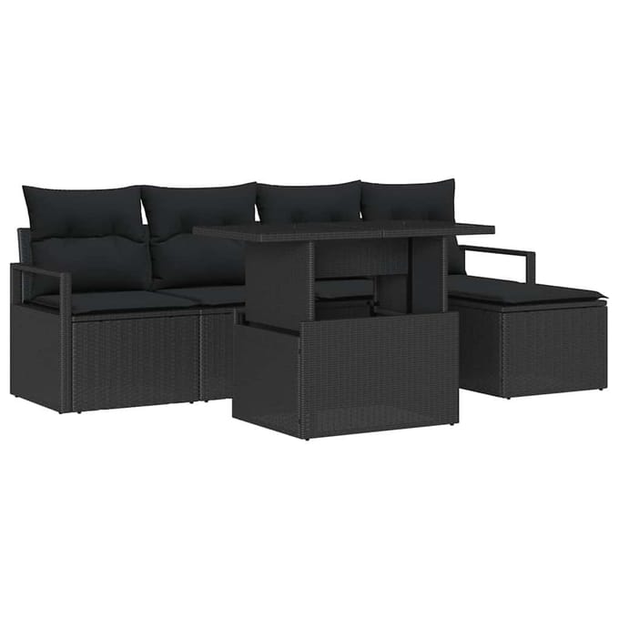 vidaXL - Tuinbank - Set - 6 - st - Zwart - poly - rattan