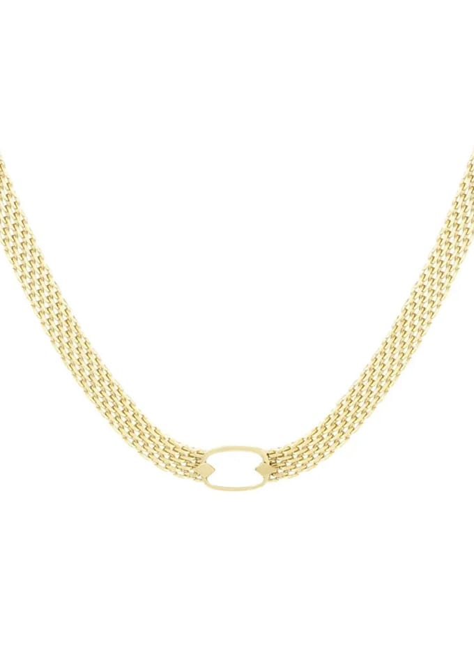 Yehwang Ketting - Stainless Steel - Platte Schakelketting - Parel - Goudkleurig