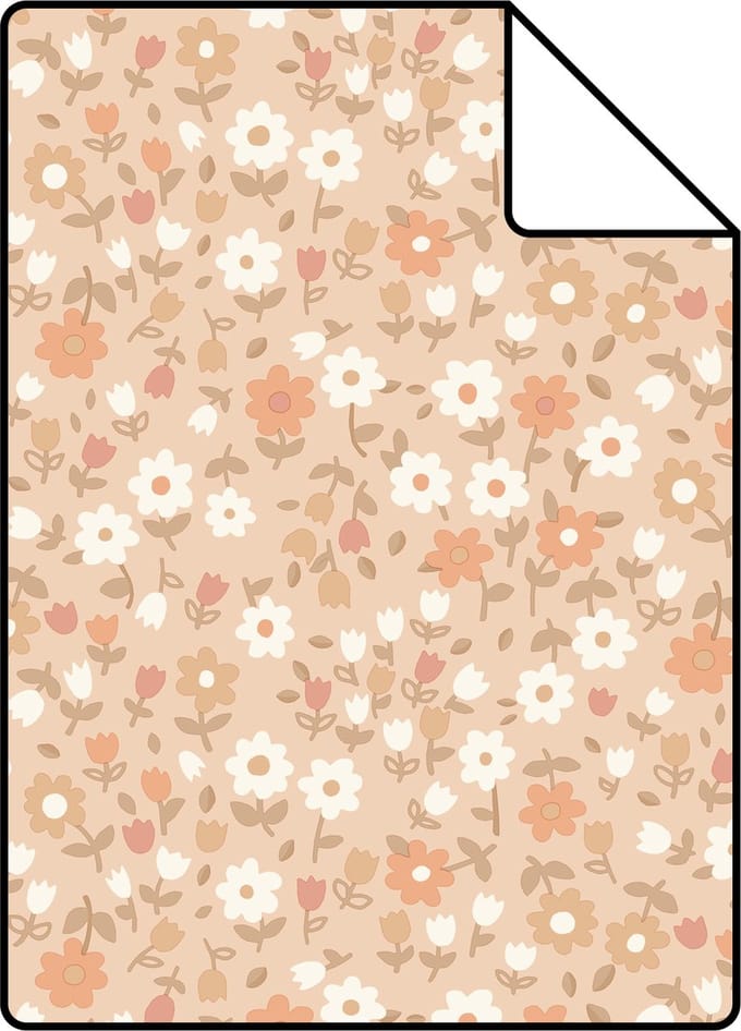 Proefstaal ESTAhome behang bloemetjes licht terracotta - 26.5 x 21 cm - 139580-S