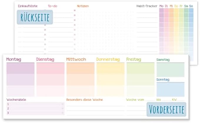 Ongepaste weekplanner zonder datum - Regenboog bureaukalender met 50 vellen - Incl. afsprakenplanner, habittracker en notities