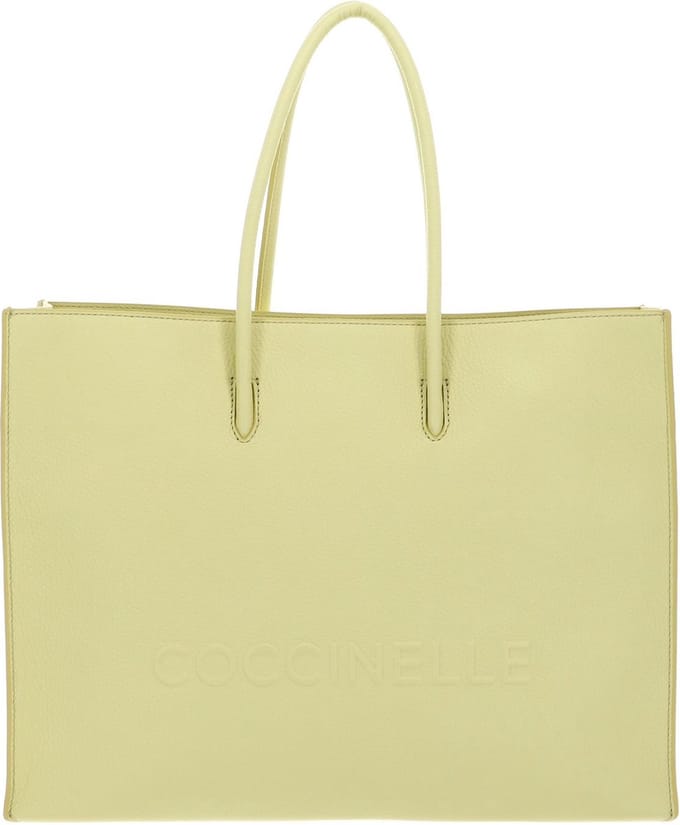 COCCINELLE Leren Schoudertas Maxi Log Handbag Grained Leather Lime Wash Lichtgeel