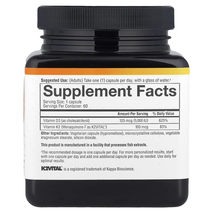 Youtheory, K2D3 vitamine quotidienne essentielle, 60 gélules végétales