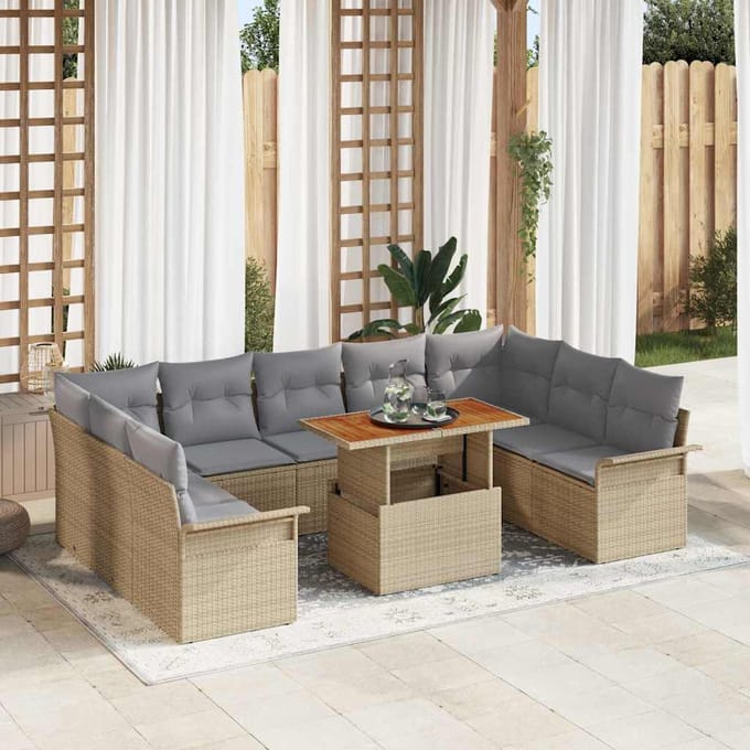 vidaXL - Tuinbank - Set - 10 - st - Beige - Poly - rattan