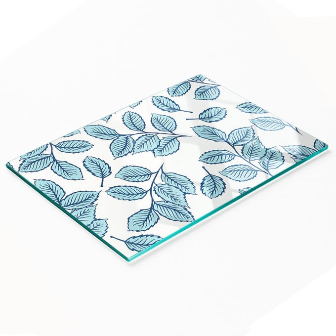 Decoratieve glazen snij- en serveerplank in bladvorm voor in de keuken, 80x52 cm