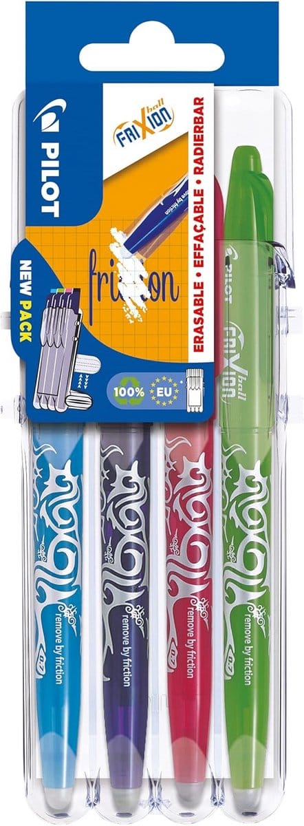 Set van 4 Uitwisbare Rollerballpennen – M 0.7 – Lichtblauw, Roze, Paars en Lichtgroen