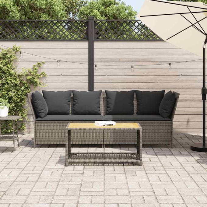 vidaXL - Tuinbank - met - kussens - poly - rattan - grijs
