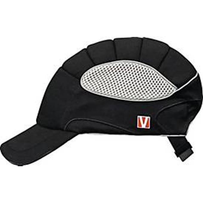 VOSS stootpet, EN 812:2013-04, zwart textiel, maat 52-60 cm, reflecterende piping