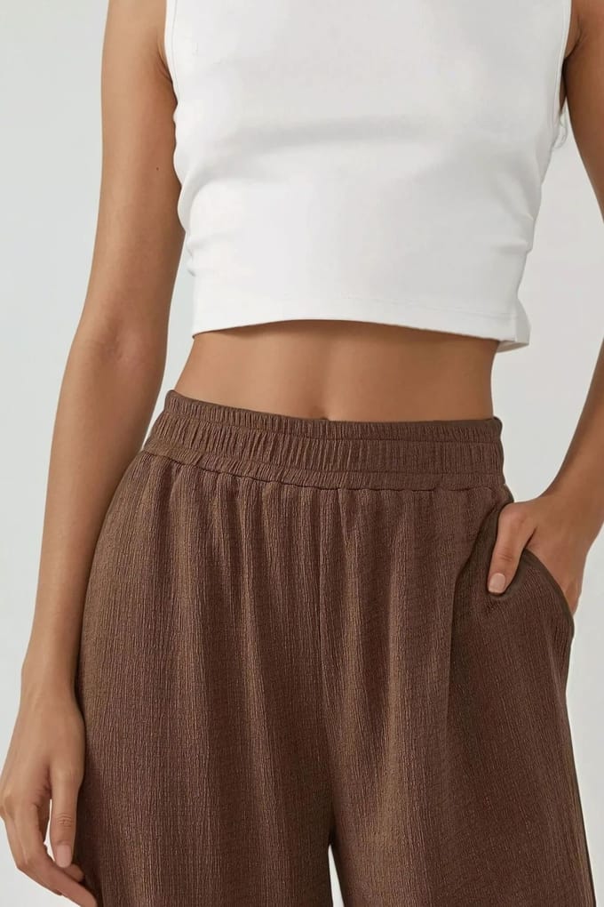 Brede Leg Textuur Gebreide Broek