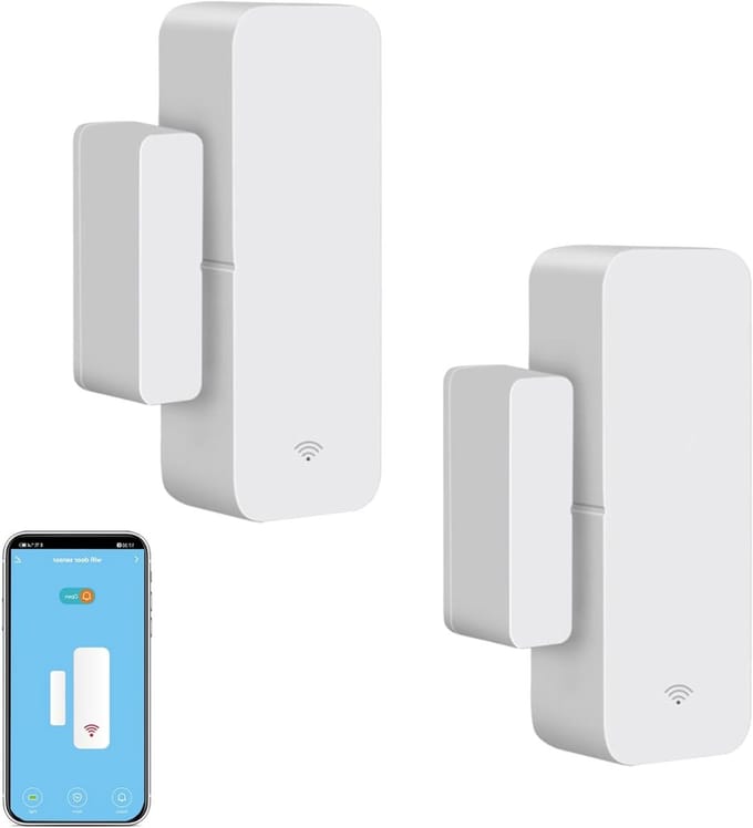 Slimme Draadloze Deursensor voor Raamdetectie - Magnetische Contactsensor met Gratis Meldingen, Compatibel met Alexa en Google Assistant (2 Stuks)