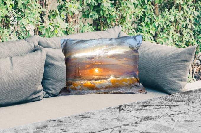 Buitenkussens - Tuin - Schilderij - Water - Zeilboot - Olieverf - 50x30 cm