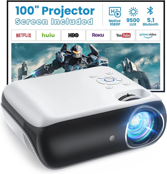 1080P draagbare beamer met Bluetooth en 100 inch scherm voor thuisbioscoop