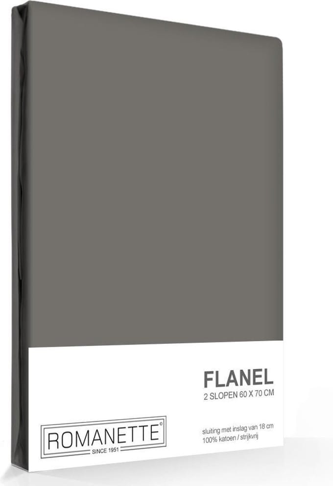 Romanette flanellen kussenslopen (set van 2) - Antraciet - 60x70 cm