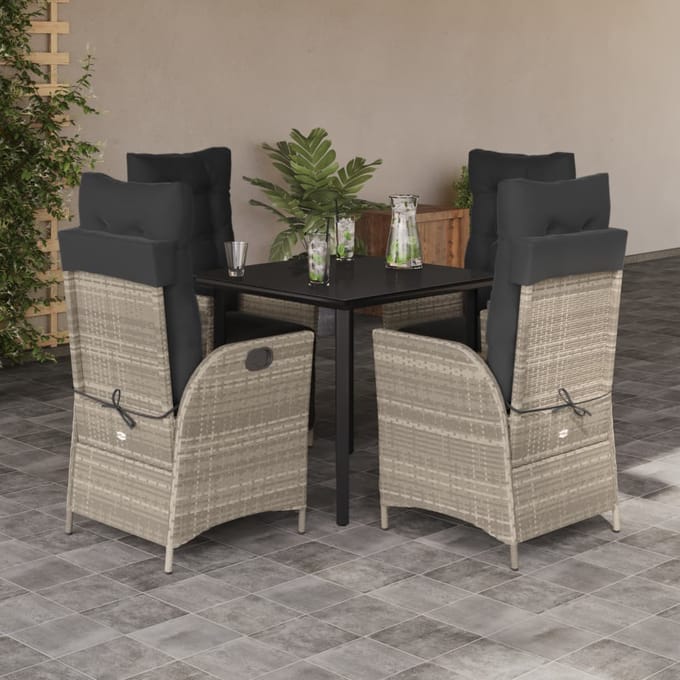 vidaXL - 5-delige - Tuinset - met - kussens - poly - rattan - lichtgrijs