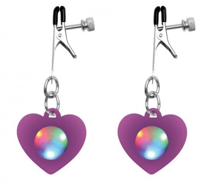 XR - CHARMED - LIGHT UP HEART SILICONE NIPPLE CLAMPS WITH LED LIGHT