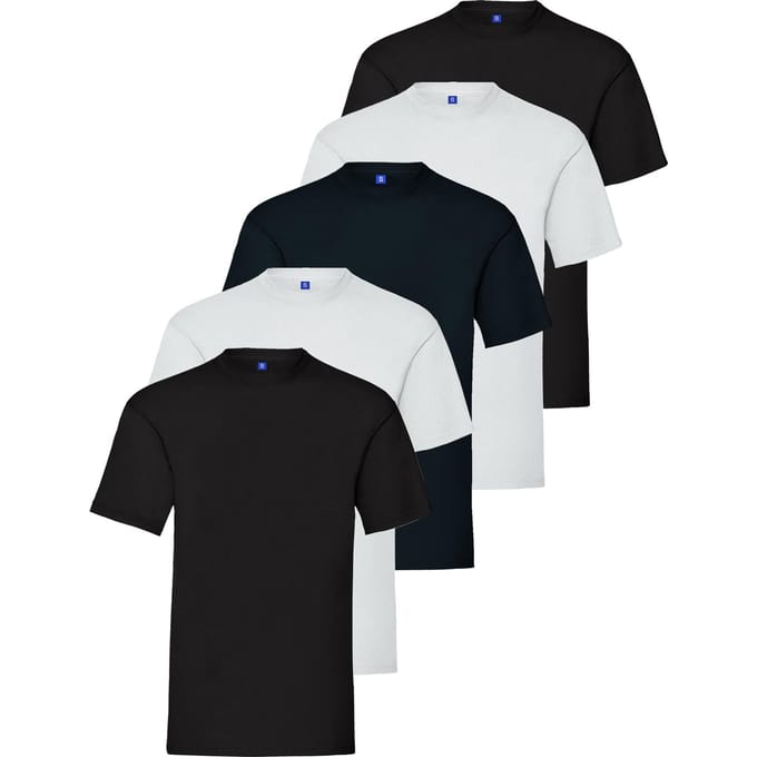 Kruze Heren Crew Neck T-Shirts (5 Pack) - BLK/BLK/WHT/WHT/NVY