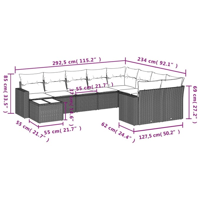 vidaXL - 10-delige - Loungeset - met - kussens - poly - rattan - bruin