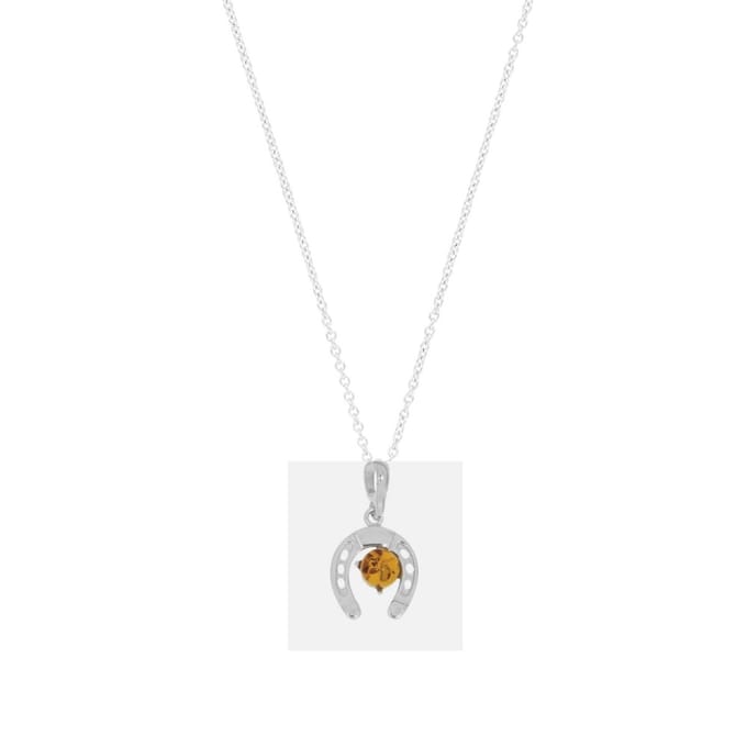 Trendy- zilveren hanger-Hoefijzer met Amber-zilver collier - 42 cm