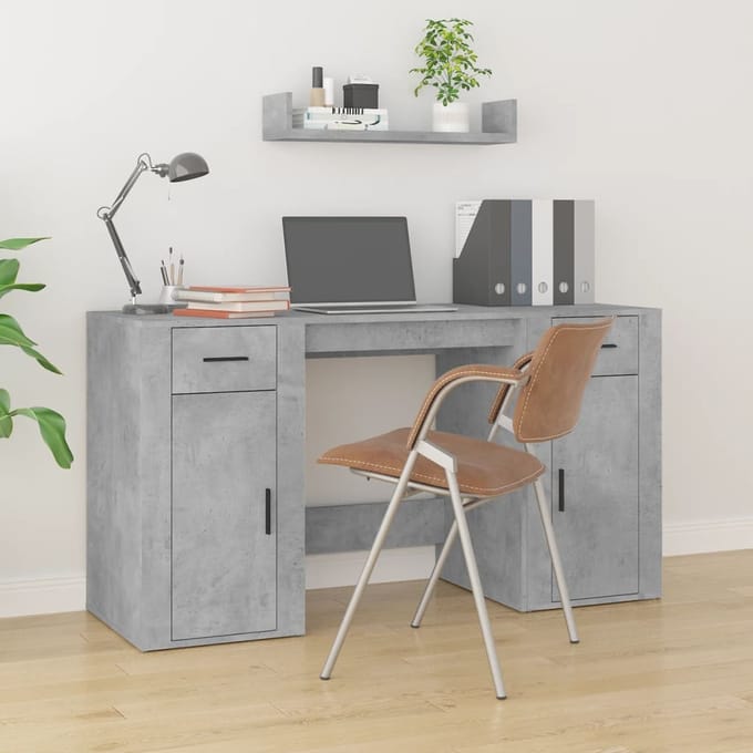 vidaXL - Bureau - met - kast - bewerkt - hout - betongrijs