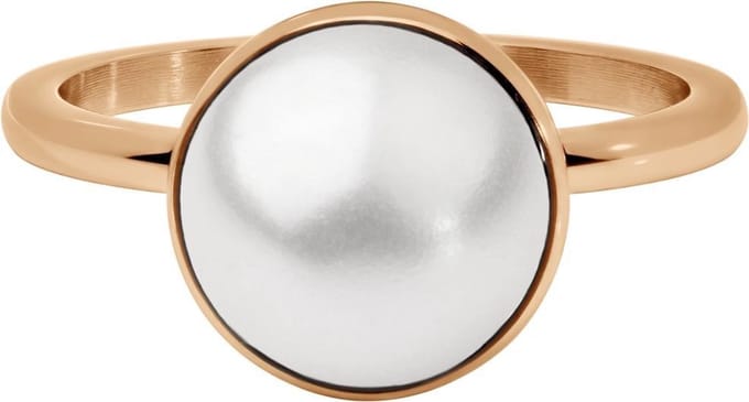 Quiges Stapelring Dames - Vulring - RVS Roségoudkleurig met Beige Kunstparel - Maat 20 - Hoogte 2mm