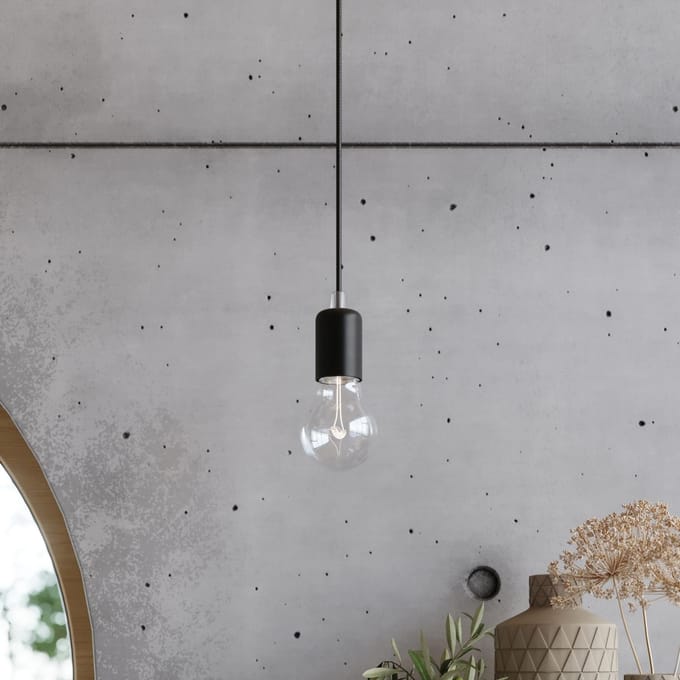 Kroonluchter EDISON 3 met 3 lange gevlochten kabels - Sollux Lighting - IP20 - Zwart stof/staal behuizing - 300 x 300 x 150 cm - 3 x E27 LED, exclusief lichtbron - 3 x 15 W - Industriële kroonluchter voor woonkamer, slaapkamer en eetkamer