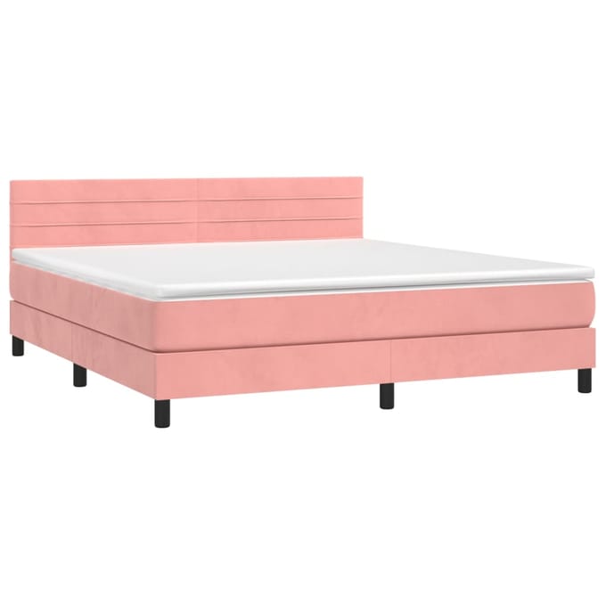 vidaXL - Boxspring - met - matras - en - LED - fluweel - roze - 160x200 - cm