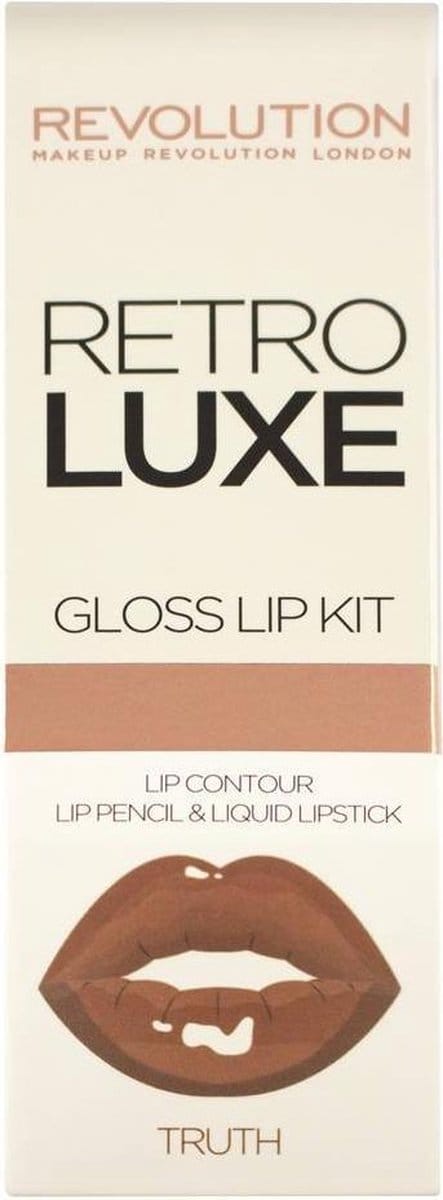 Makeup Revolution - Retro Luxe Kits Gloss - Truth - Complete Lip Set - Lipgloss & Lipliner - Nude - Bruin