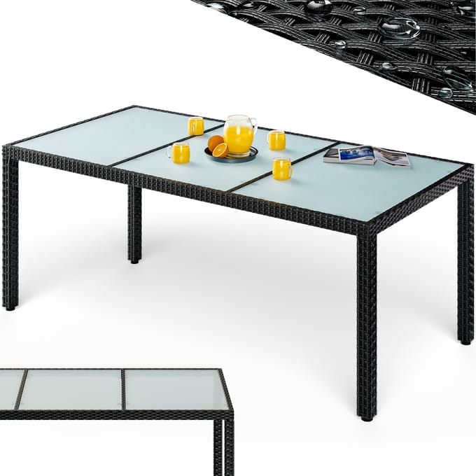 Casaria Tuintafel - Polyrattan 190x90x75cm glas - Zwart