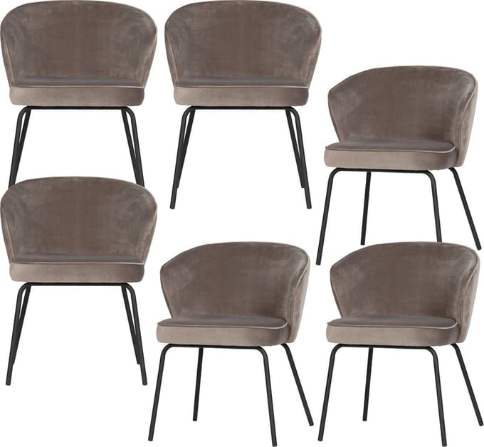 WOOOD Admit Eetkamerstoelen - Fluweel - Khaki - Set van 6