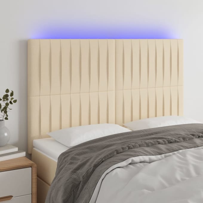 vidaXL - Hoofdbord - LED - 144x5x118/128 - cm - stof - crèmekleurig