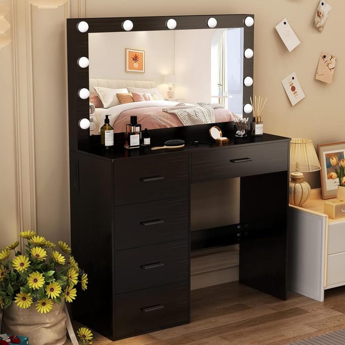 Kaptafel met Verlichting - Make-uptafel Vanity tafel - Schoonheidsroutine - 3 Verlichtingsmodi - 80 x 36 x 131 cm - Wit