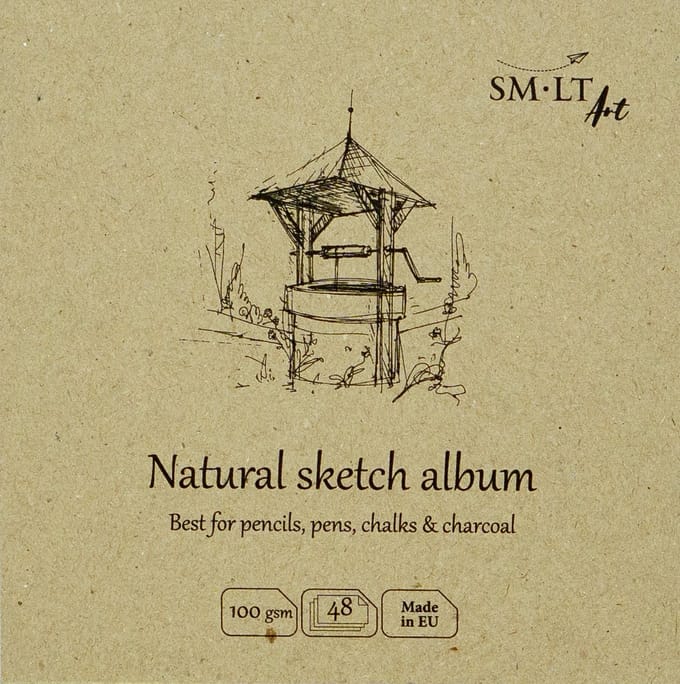SMLT schetsboek vierkant 14 cm natuurwit 100gr 48 vel FSC papier.