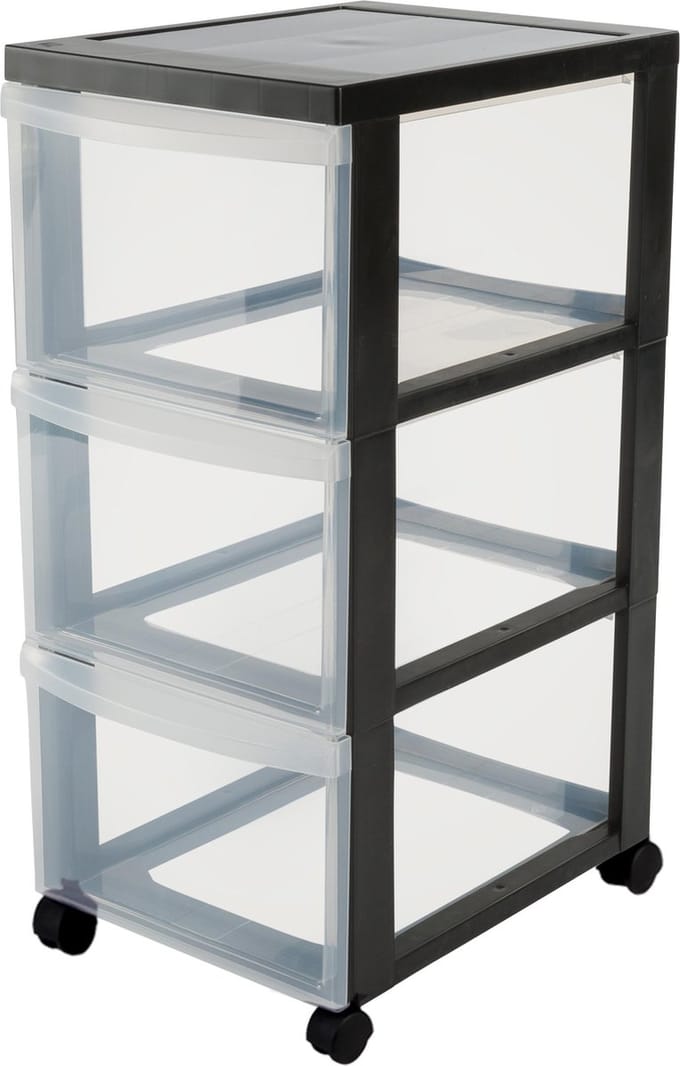 IRIS Design Chest ladekast - 3 diepe lades - Kunststof - Zwart/Transparant