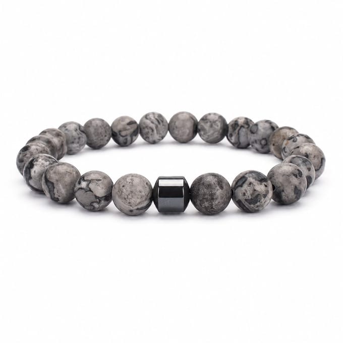 XYZ Goods Armband Heren Map Stone Kralen - Natuursteen - 19cm - Elastisch