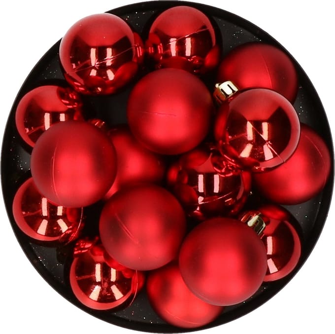Decoris kleine kerstballen - 16x st - rood - 4 cm - kunststof - kerstversiering
