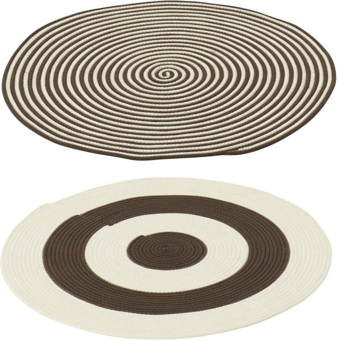 J-Line vloerkleed Rond Gestreept - polyester - donkerbruin/wit - set van 2
