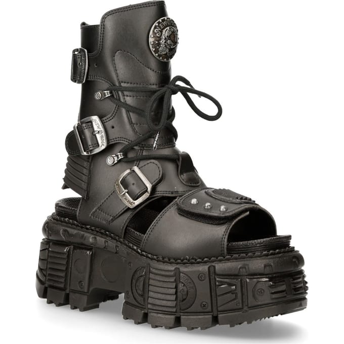 New Rock Unisex zwarte veganistisch lederen sandaallaarzen - BIOS107-V1