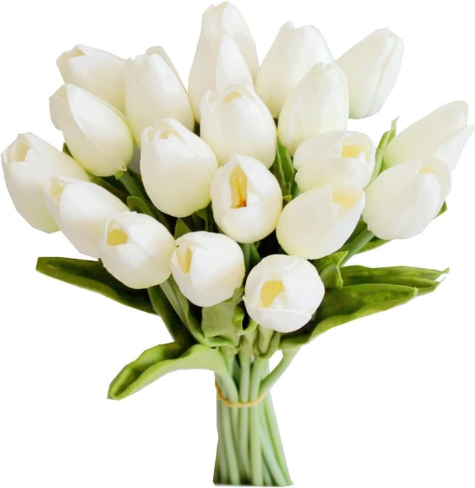 20 Witte Kunsttulpen - PU Zijdeachtig - 34cm - Voor Bruiloft/Thuisdecor