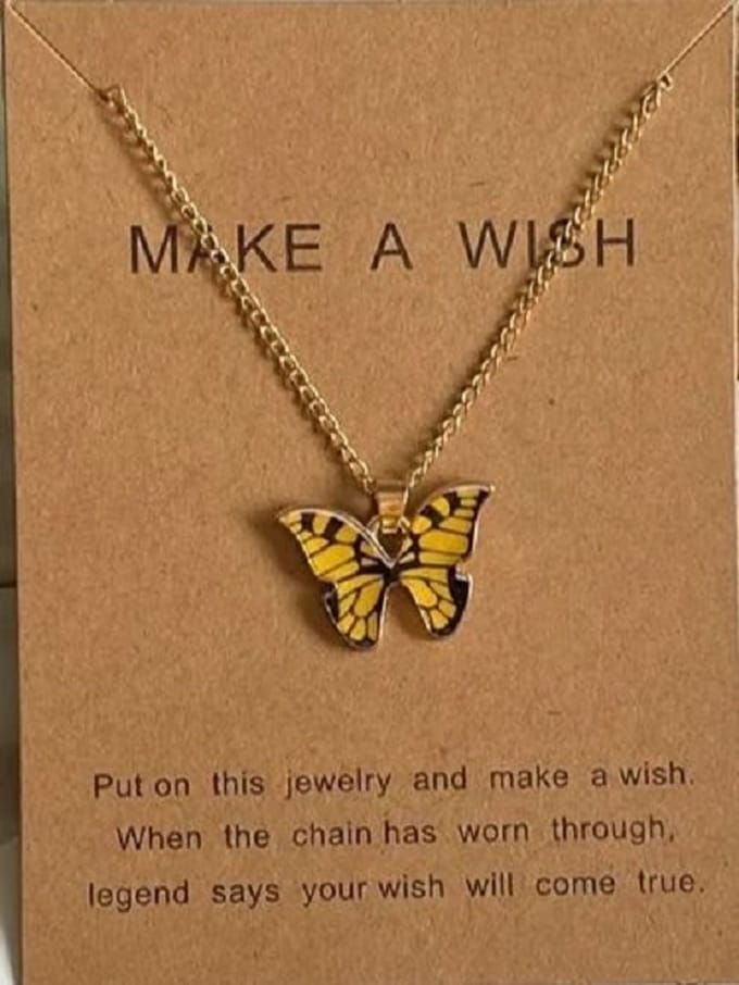 Wens hanger | kinder ketting | Vlinder Geel