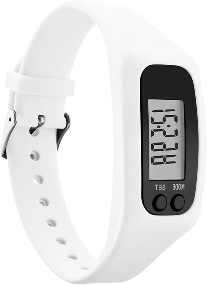 Stappenteller horloge - Fitness tracker - Dagelijkse beweging - Groot LCD scherm - 25x2.7cm - Wit