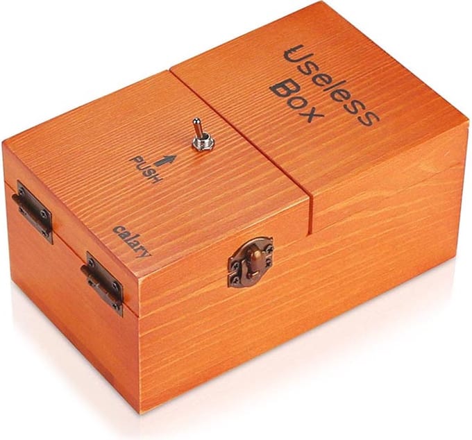 TIN-IN - Useless Box - Echt Hout - Totaal Nutteloos - Leuk Cadeau