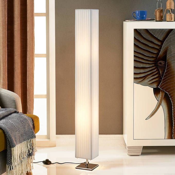 Lindby - vloerlamp - 2lichts - Stof, metaal - H: 120 cm - E27 - wit, chroom