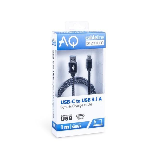 USB-C-kabel (M) - USB 3.0 A (M),  Lengte: 1,8m AQ Premium, Acoustique Quality zwart
