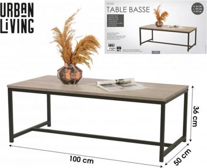 Urban Living - Salontafel met Stalen Frame en Houten Blad