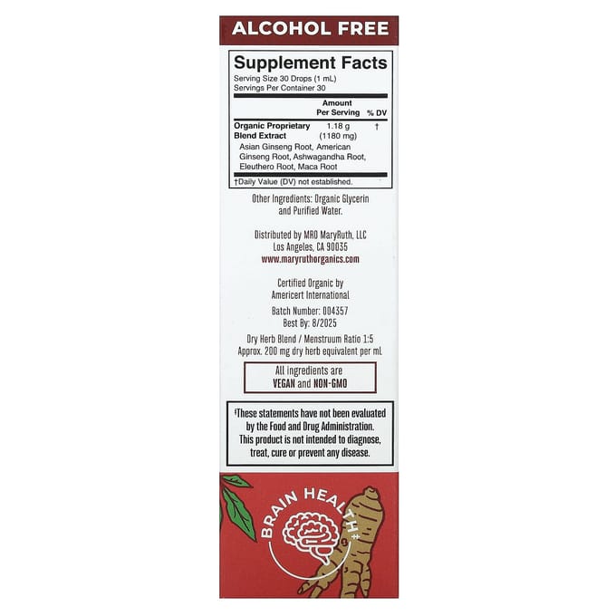 MaryRuth's, Biologisch Ginseng Vitaliteit Vloeibaar Extract, Alcoholvrij, 1 fl oz (30 ml)