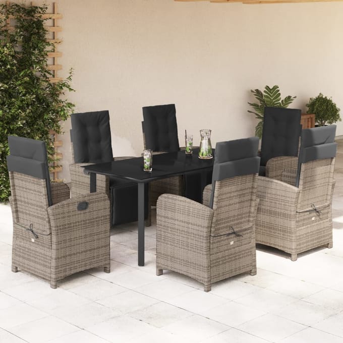 vidaXL - 7-delige - Tuinset - met - kussens - poly - rattan - grijs