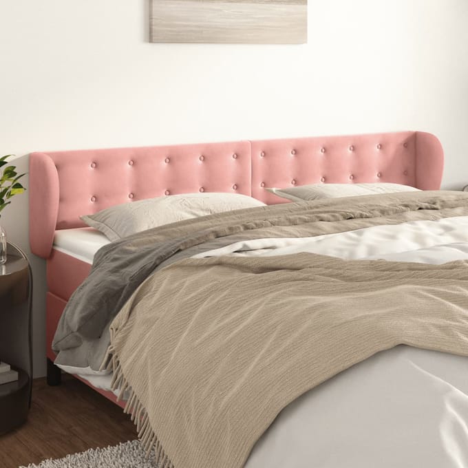 vidaXL - Hoofdbord - met - randen - 183x23x78/88 - cm - fluweel - roze