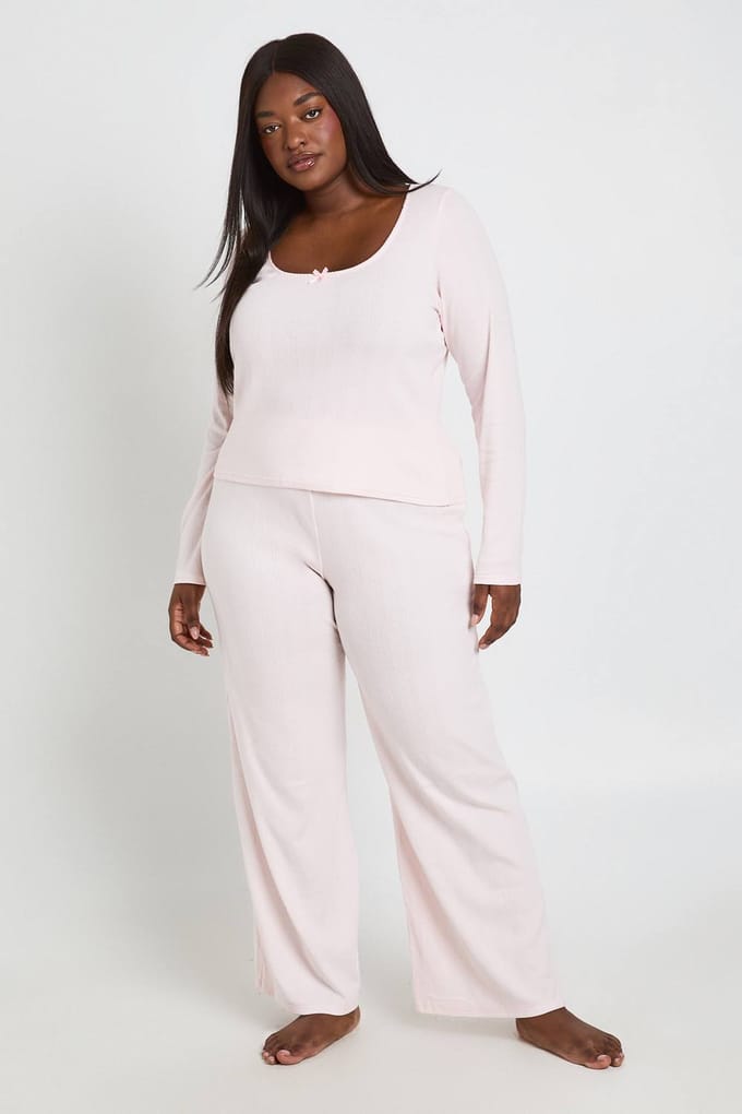 boohoo Dames Plus Pointelle Pyjamabroek | Baby Pink | Maat: 20