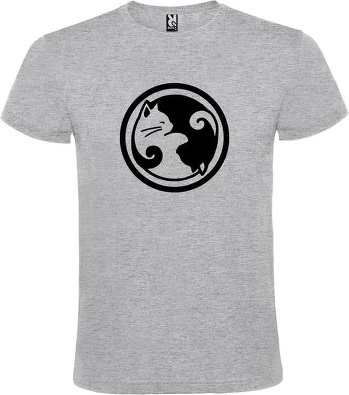 Grijs T-shirt ‘Yin Yang Katten’ Zwart Maat M